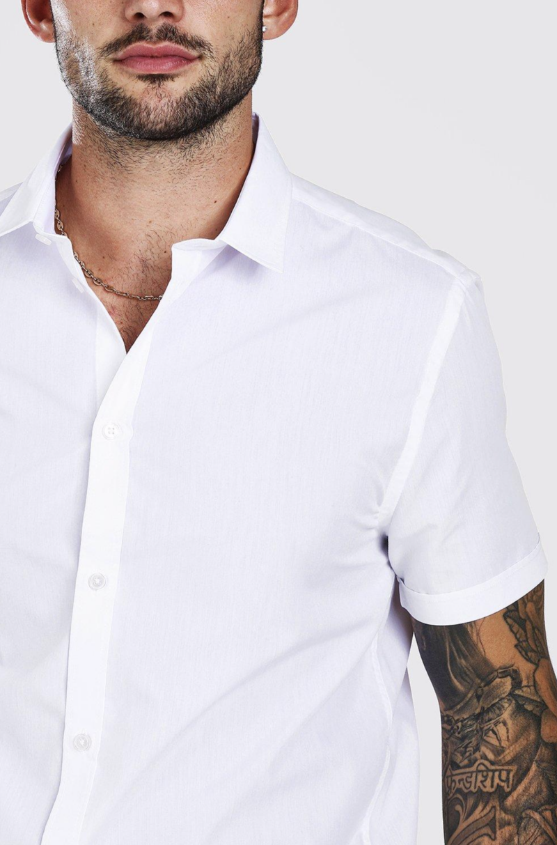 Premium White Cotton Short Sleeve Shirt - Image 3
