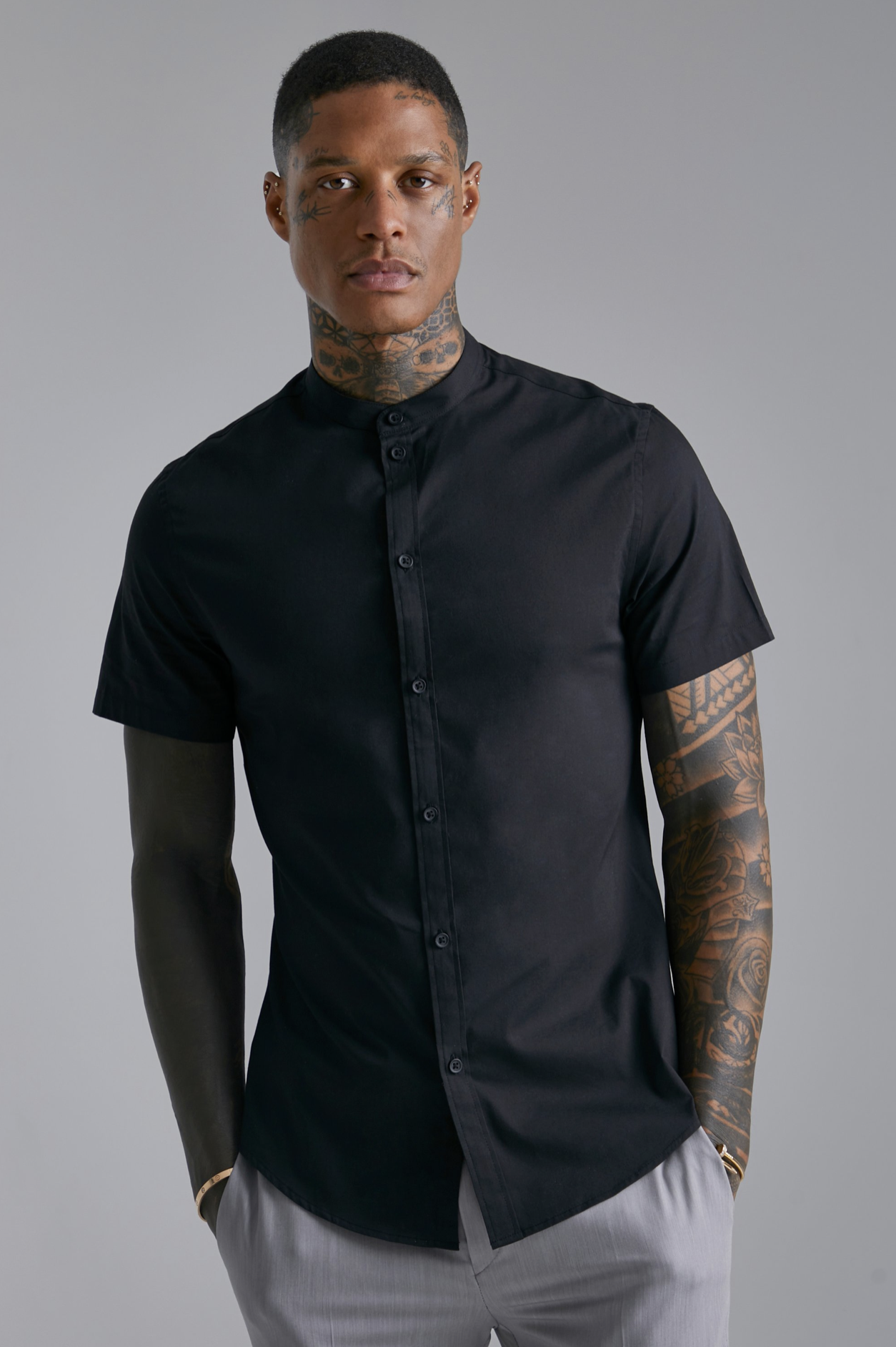 Adam Black Round Collar Shirt