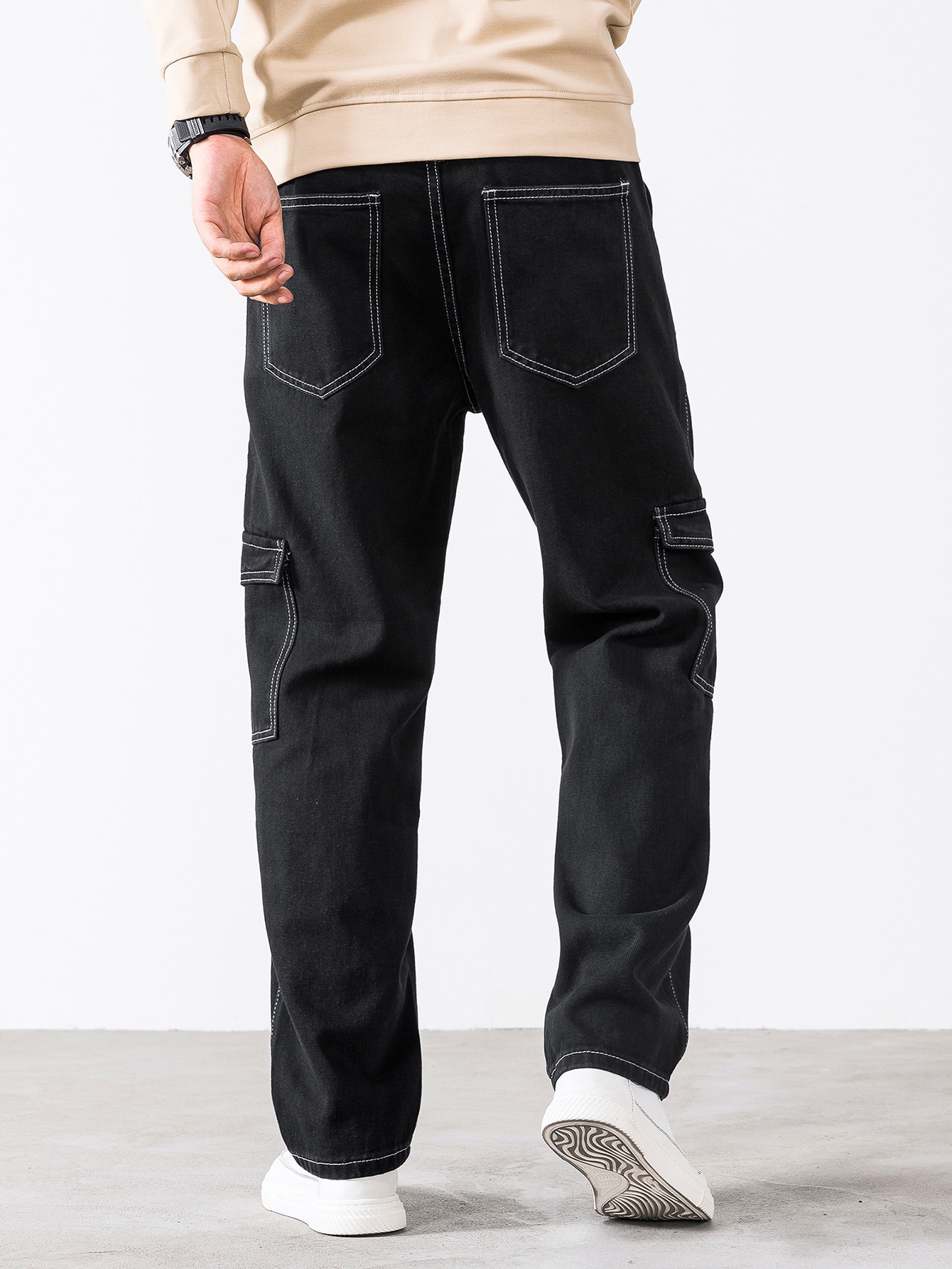Johnny Black Contrast Stitch Cargo Pants - Image 4