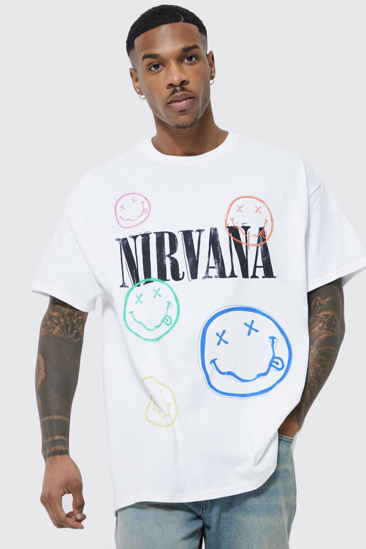 Nirvana Print White Graphic Oversized Tee