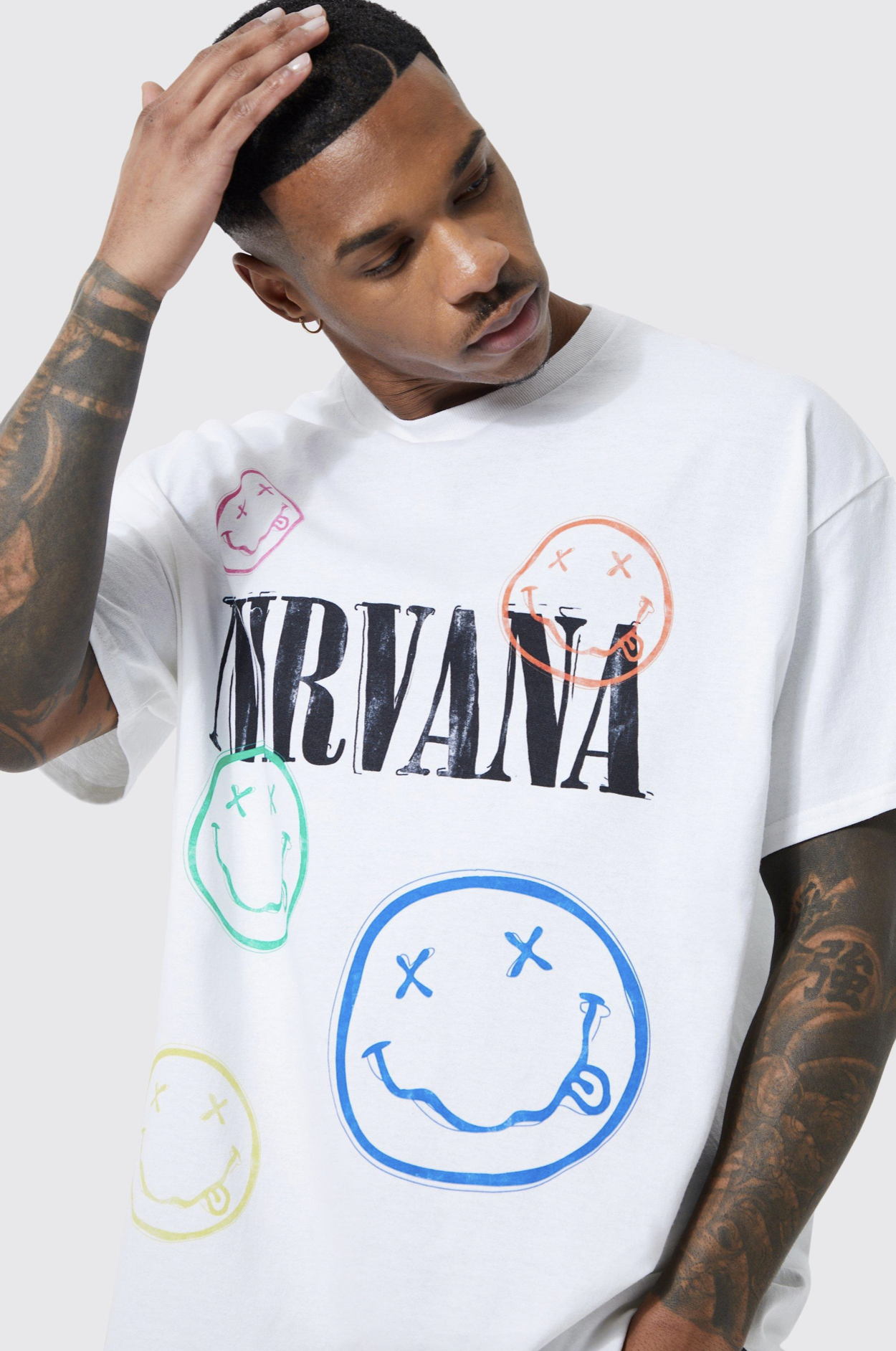 Nirvana Print White Graphic Oversized Tee - Image 3