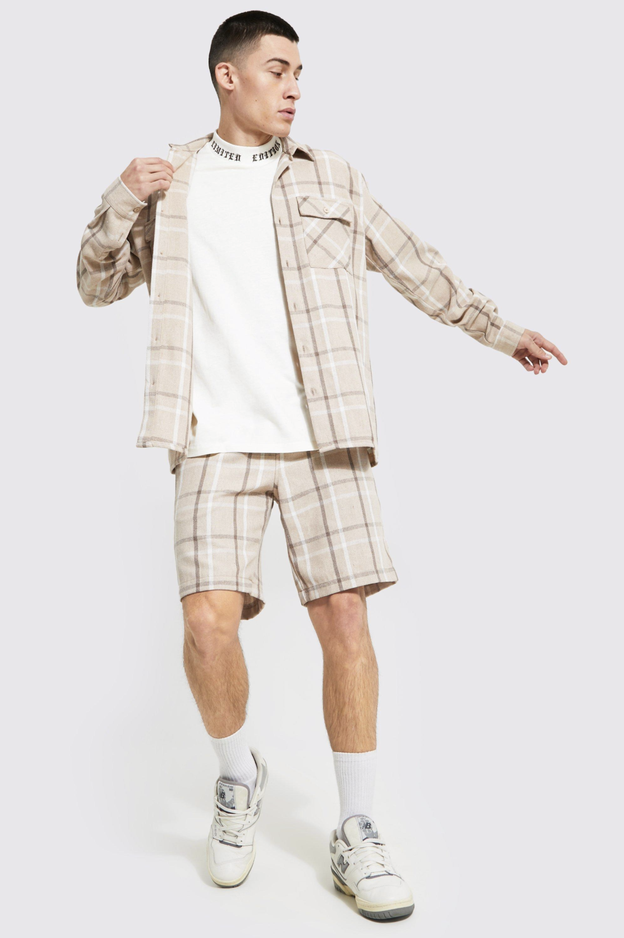 Beige Check Shirt & Shorts Set - Image 3