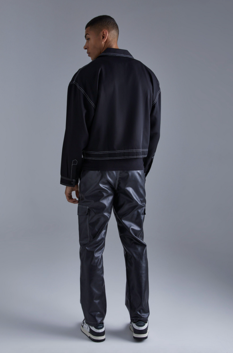 Keith Black Contrast Stitch Twill Jacket - Image 2