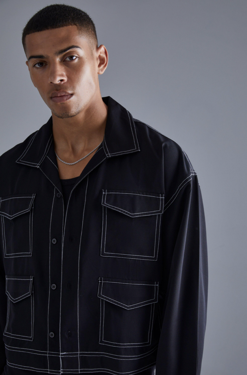 Keith Black Contrast Stitch Twill Jacket - Image 3