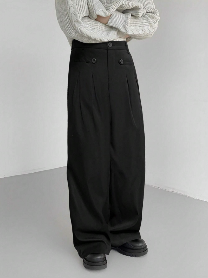 Ivan Black Pleated Tailored Cotton Pants