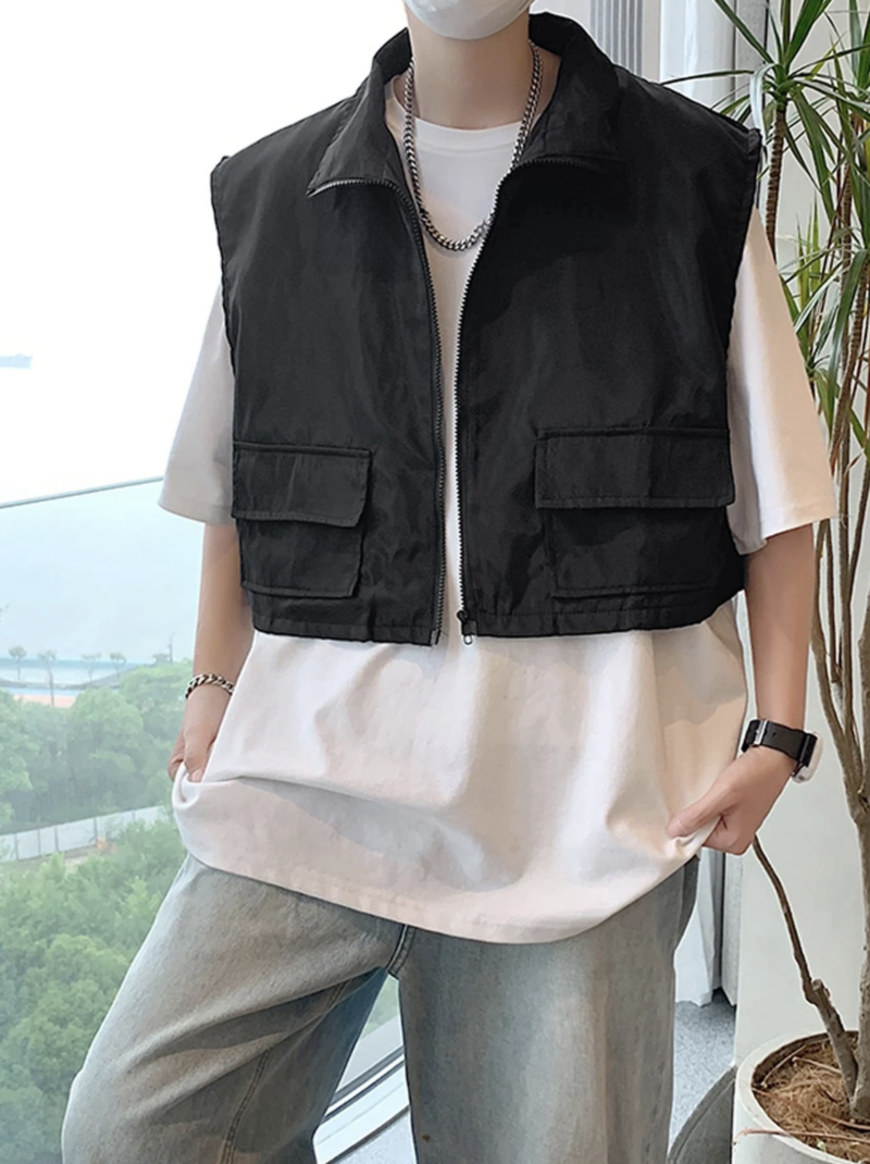 Cole Black Double Pocket Vest Jacket