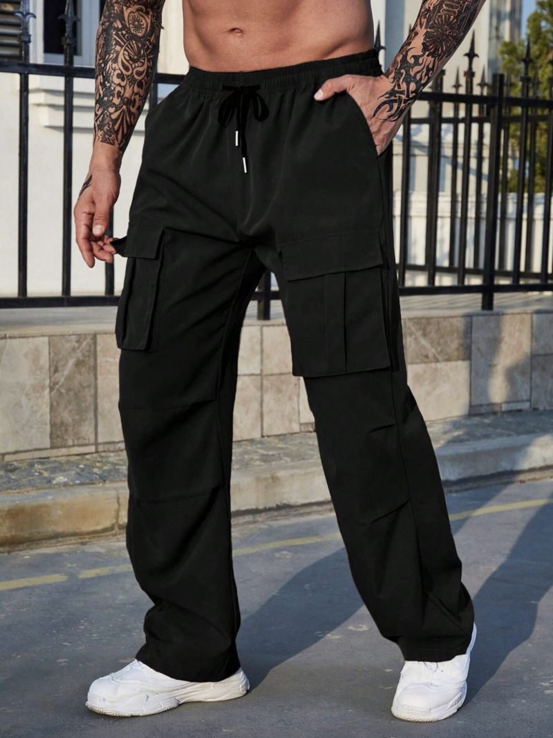 Darwin Black Straight Fit Cargo Pants - Image 3
