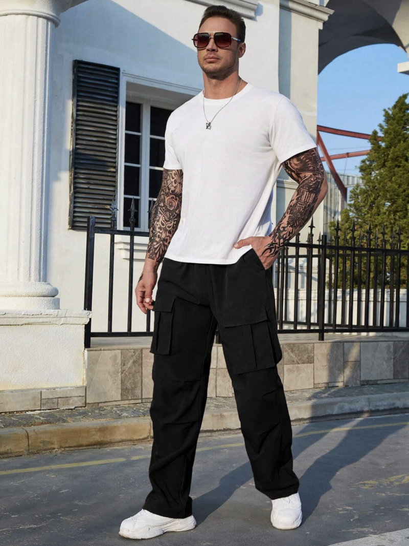Darwin Black Straight Fit Cargo Pants - Image 5
