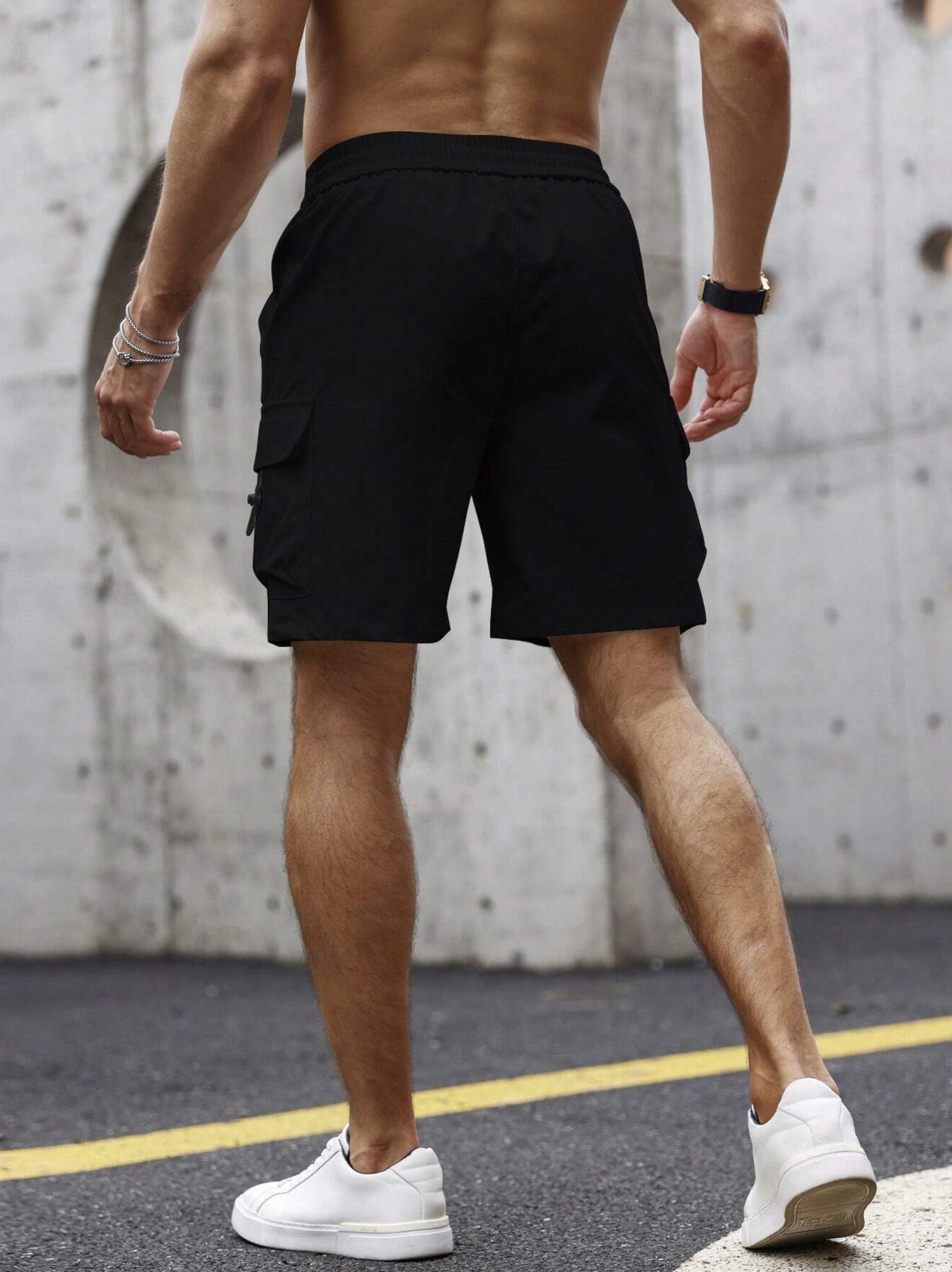 Sandy Black Cargo Pocket Cotton Shorts - Image 2