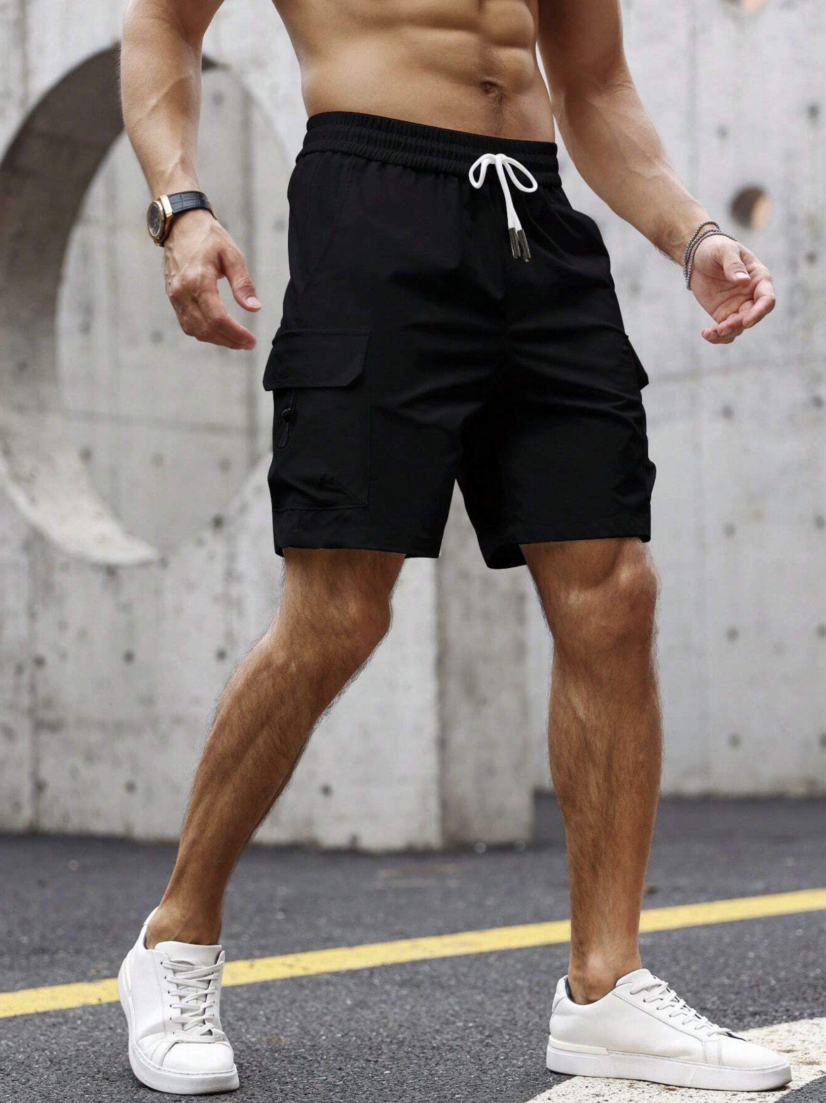 Sandy Black Cargo Pocket Cotton Shorts - Image 3