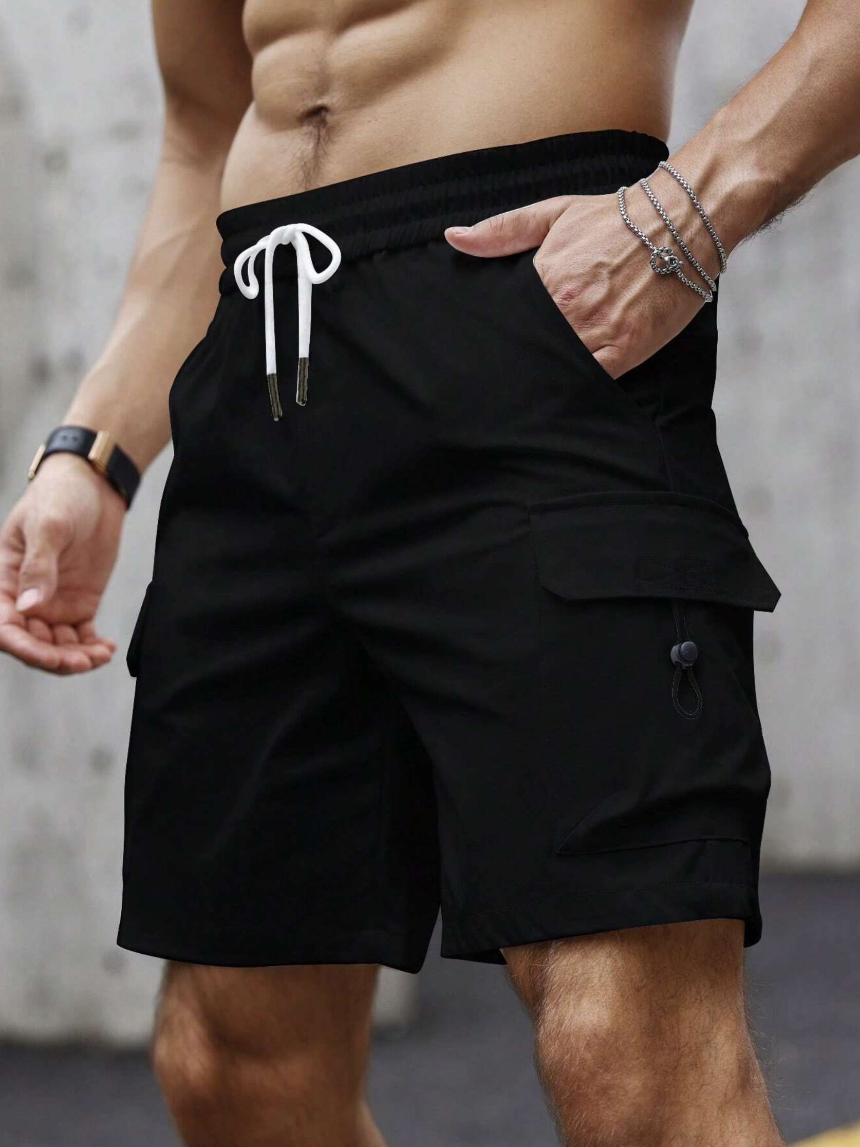 Sandy Black Cargo Pocket Cotton Shorts - Image 4