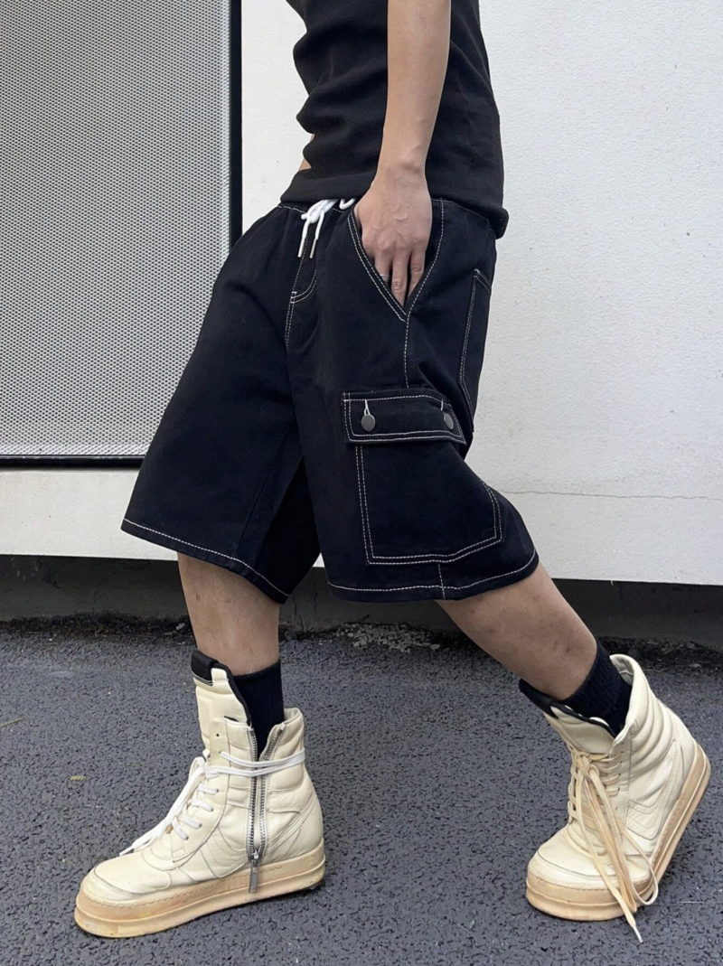 Albert Black Contrast Stitch Cargo Shorts