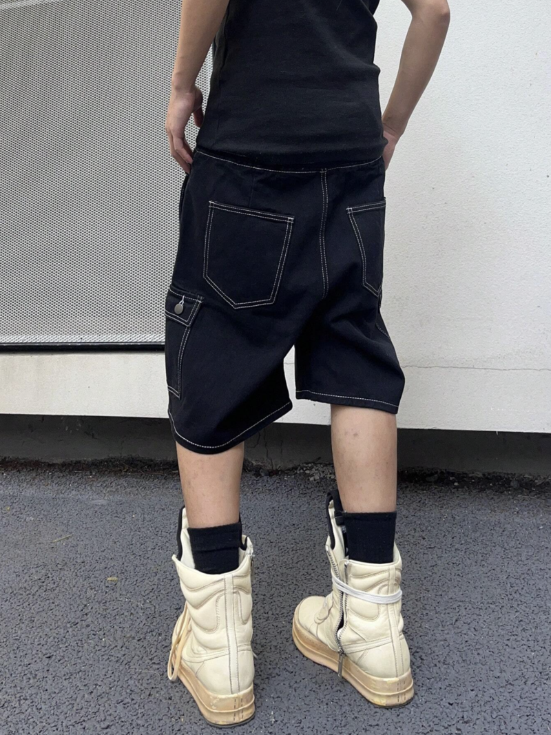 Albert Black Contrast Stitch Cargo Shorts - Image 2