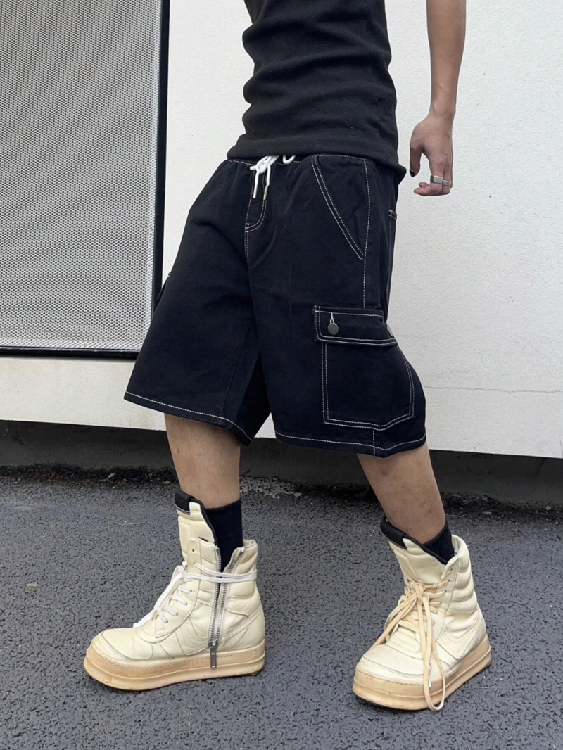 Albert Black Contrast Stitch Cargo Shorts - Image 4