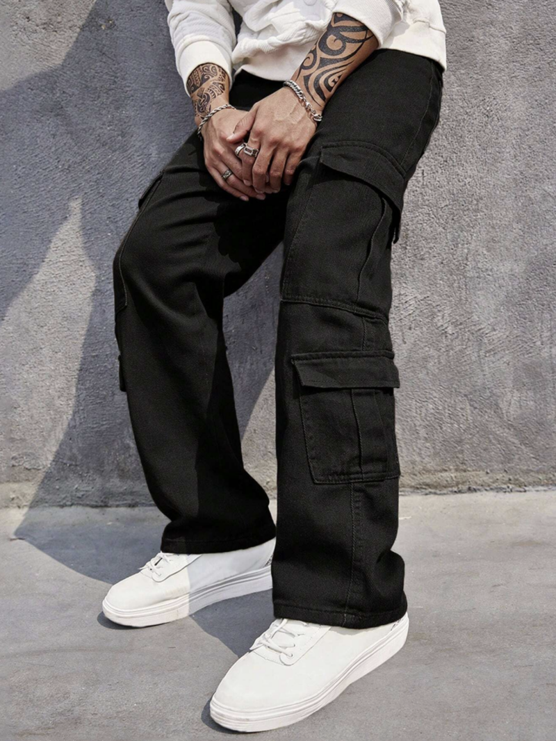 Benny Black Flap Pocket Cargo Pants