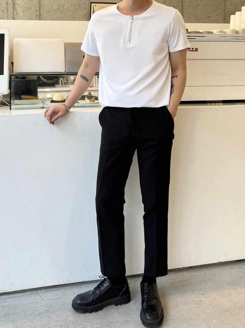 Louis Zipper Cotton Sweatshirt in Black | White - Image 3