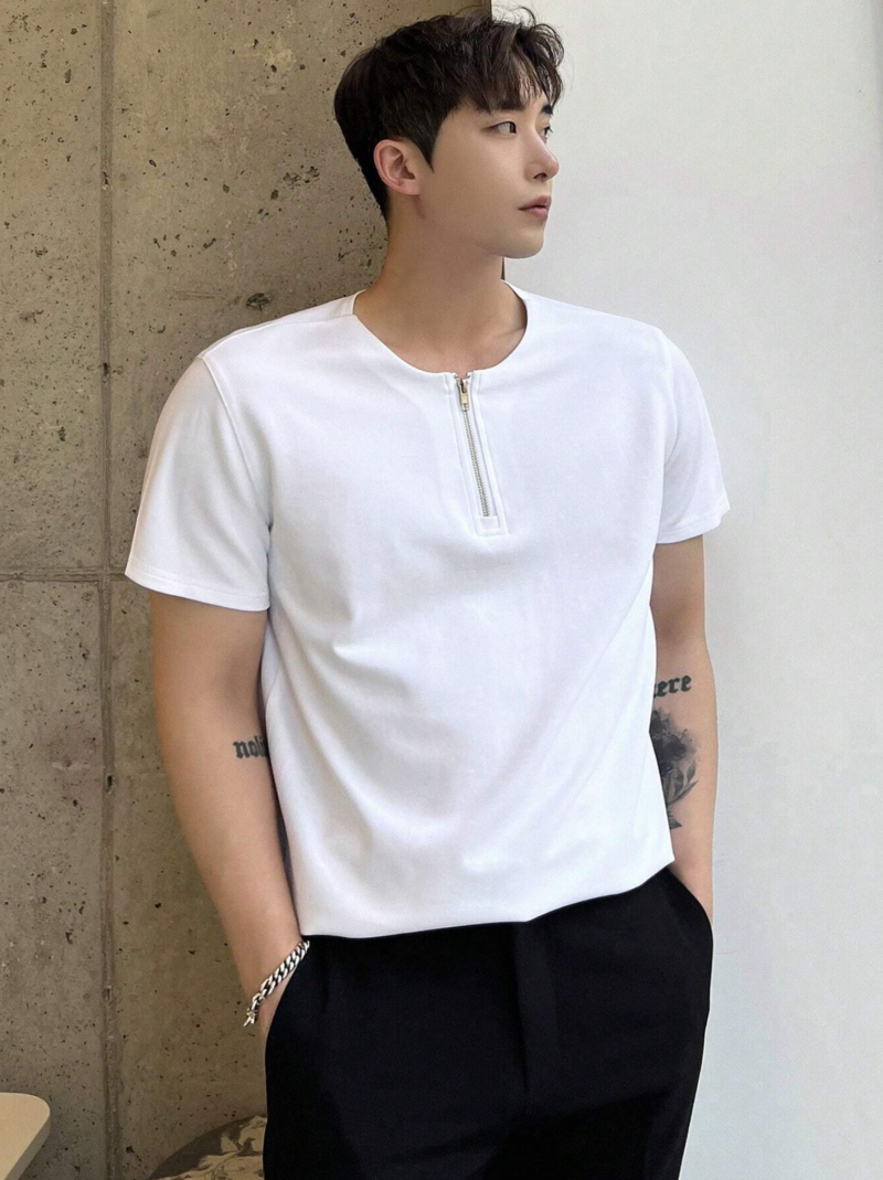Louis Zipper Cotton Sweatshirt in Black | White - Image 4