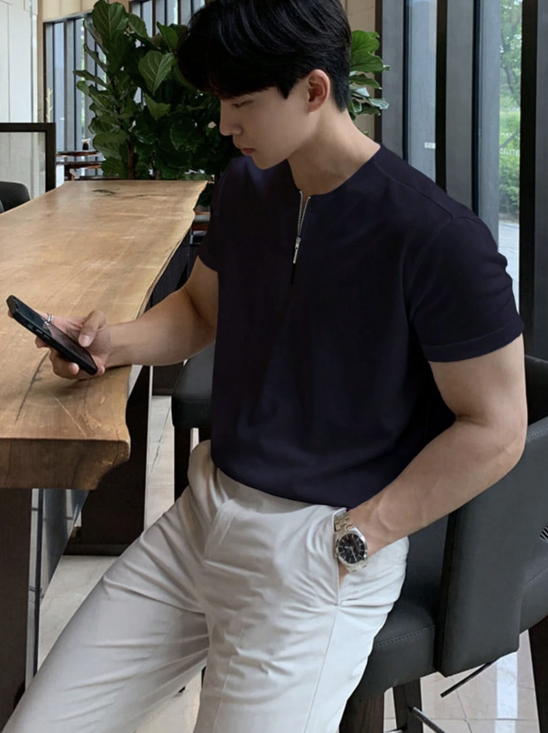 Louis Zipper Cotton Sweatshirt in Black | White - Image 5