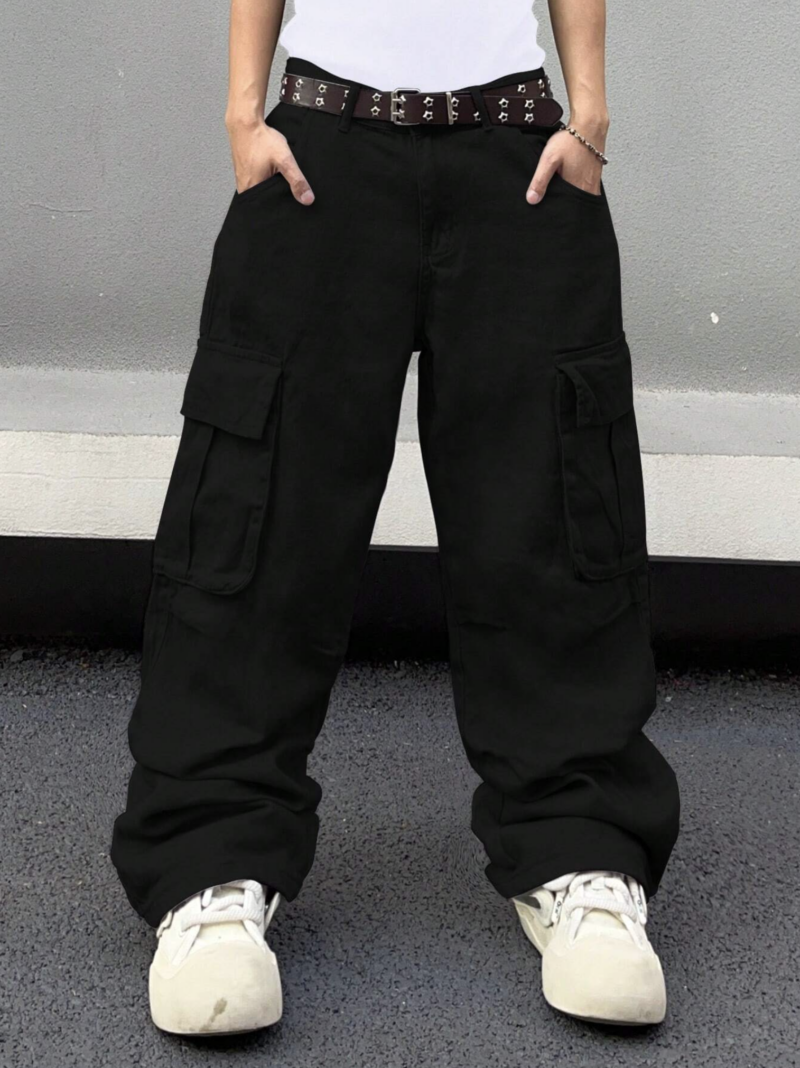 Glenn Black Oversized Cargo Pants (Without Belt)
