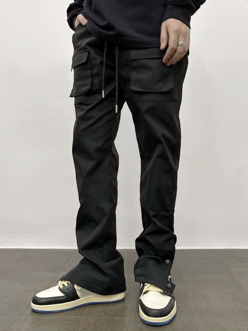 Zeus Black Flap Pocket Snap Button Cargo Pants - Image 4