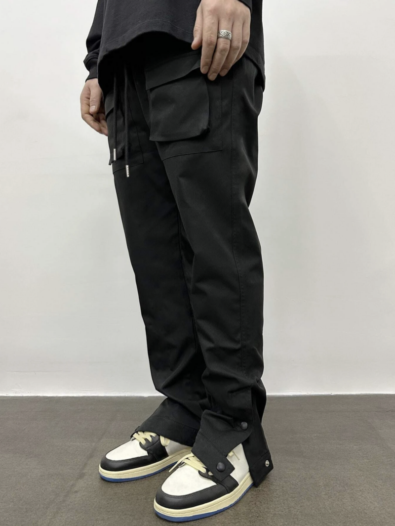 Zeus Black Flap Pocket Snap Button Cargo Pants - Image 5