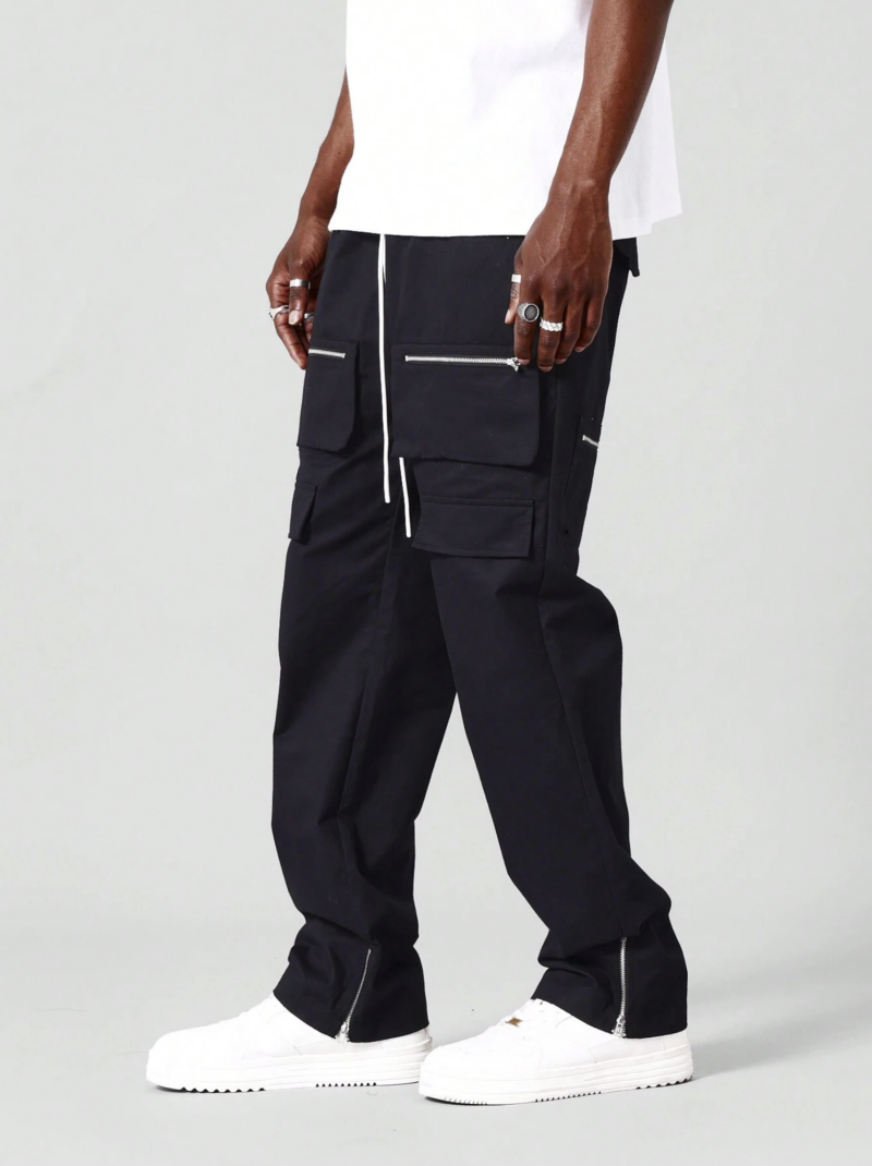 Tony Black Zipper Pocket Cargo Pants