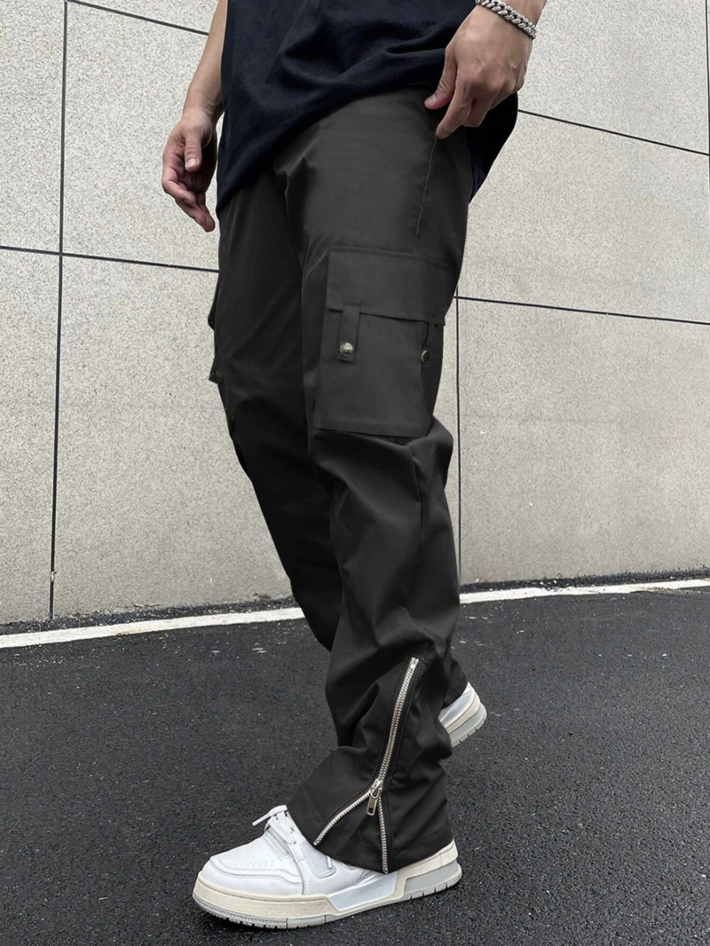 Keaton Black Flap Pocket Zipper Cargo Pants - Image 3