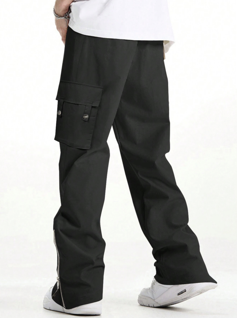 Keaton Black Flap Pocket Zipper Cargo Pants - Image 2