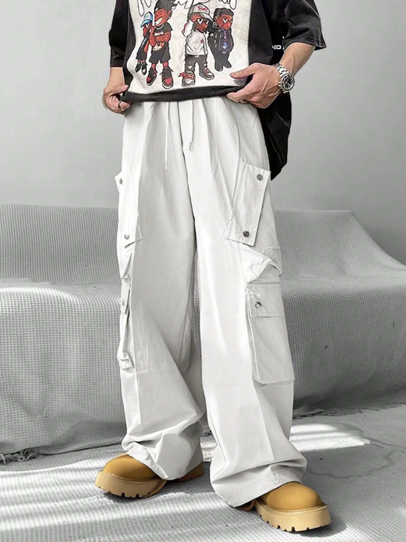 Nathan White Buttoned Oversized Cargo Pants - Image 3