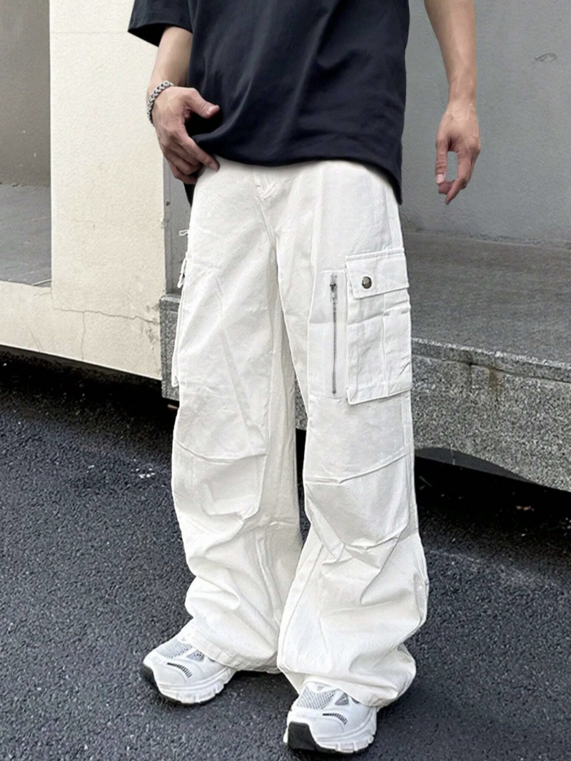 Henry White Zip Pocket Oversized Baggy Pants