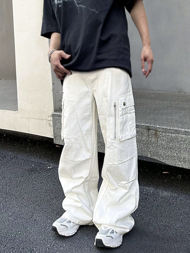 Henry White Zip Pocket Oversized Baggy Pants - Image 3