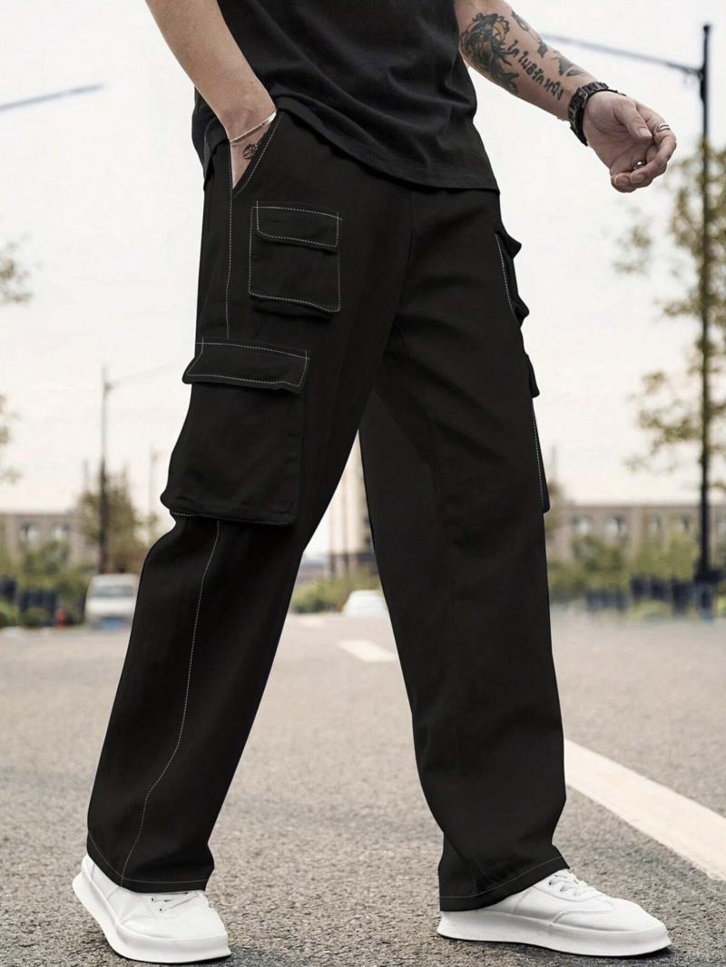 Dawson Black Contrast Stitches Cargo Pants