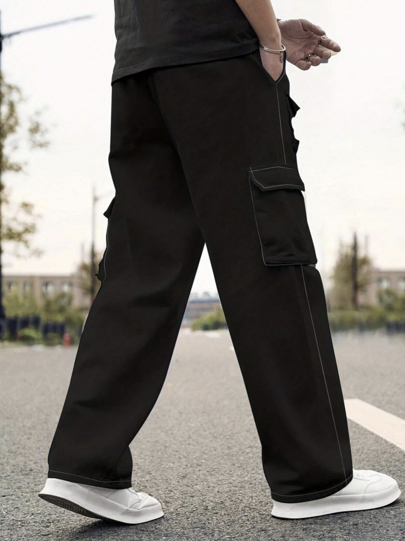 Dawson Black Contrast Stitches Cargo Pants - Image 2