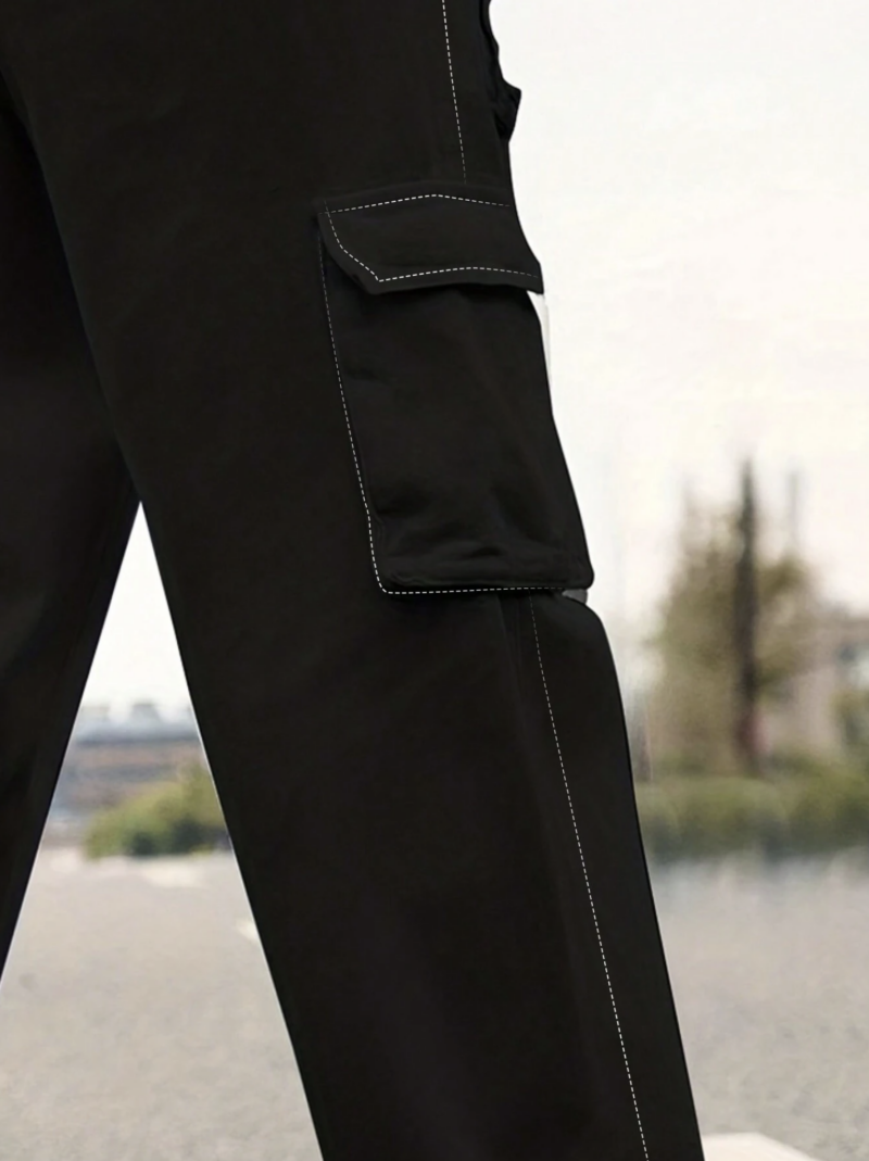Dawson Black Contrast Stitches Cargo Pants - Image 4