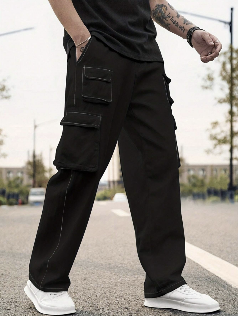 Dawson Black Contrast Stitches Cargo Pants - Image 6