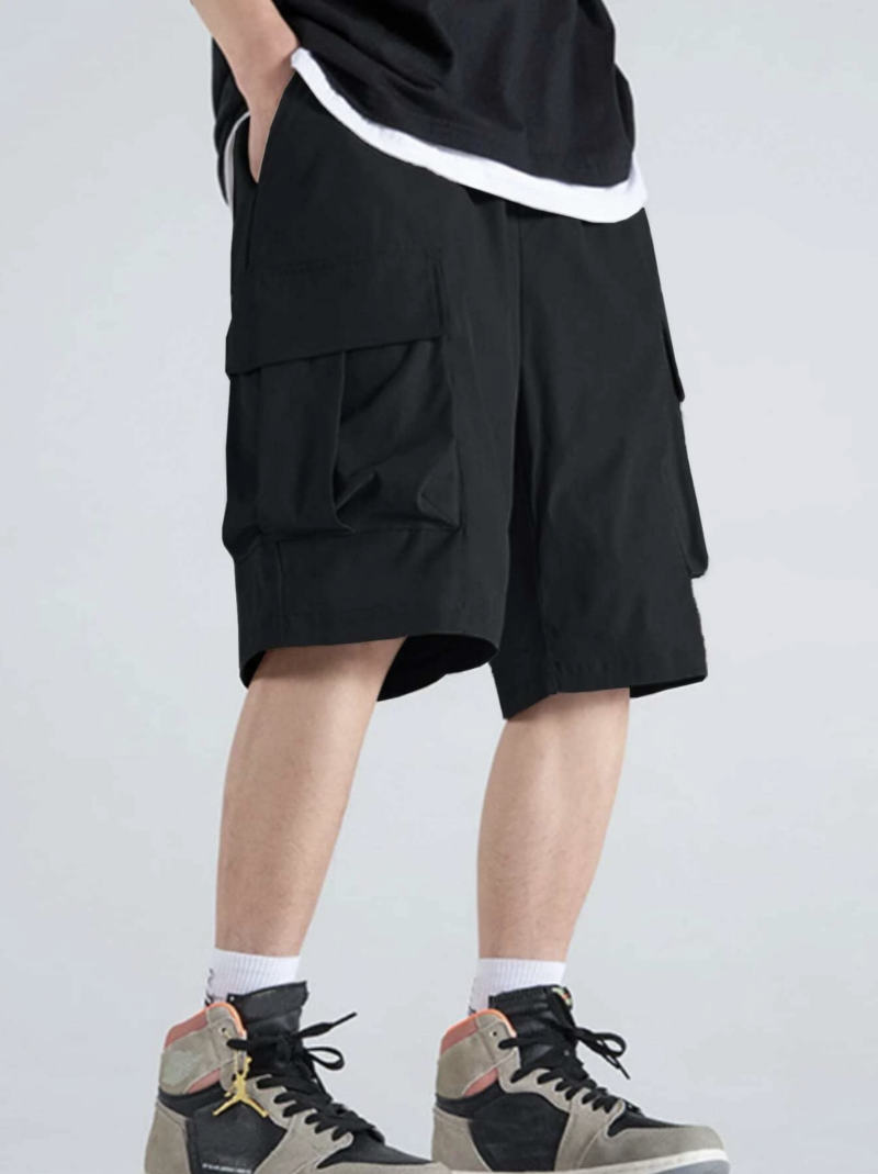 Jones Black Flap Pocket Drawstring Waist Oversize Cargo Shorts - Image 3