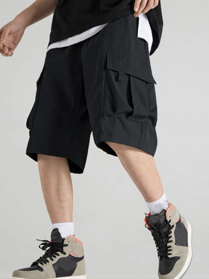 Jones Black Flap Pocket Drawstring Waist Oversize Cargo Shorts - Image 4