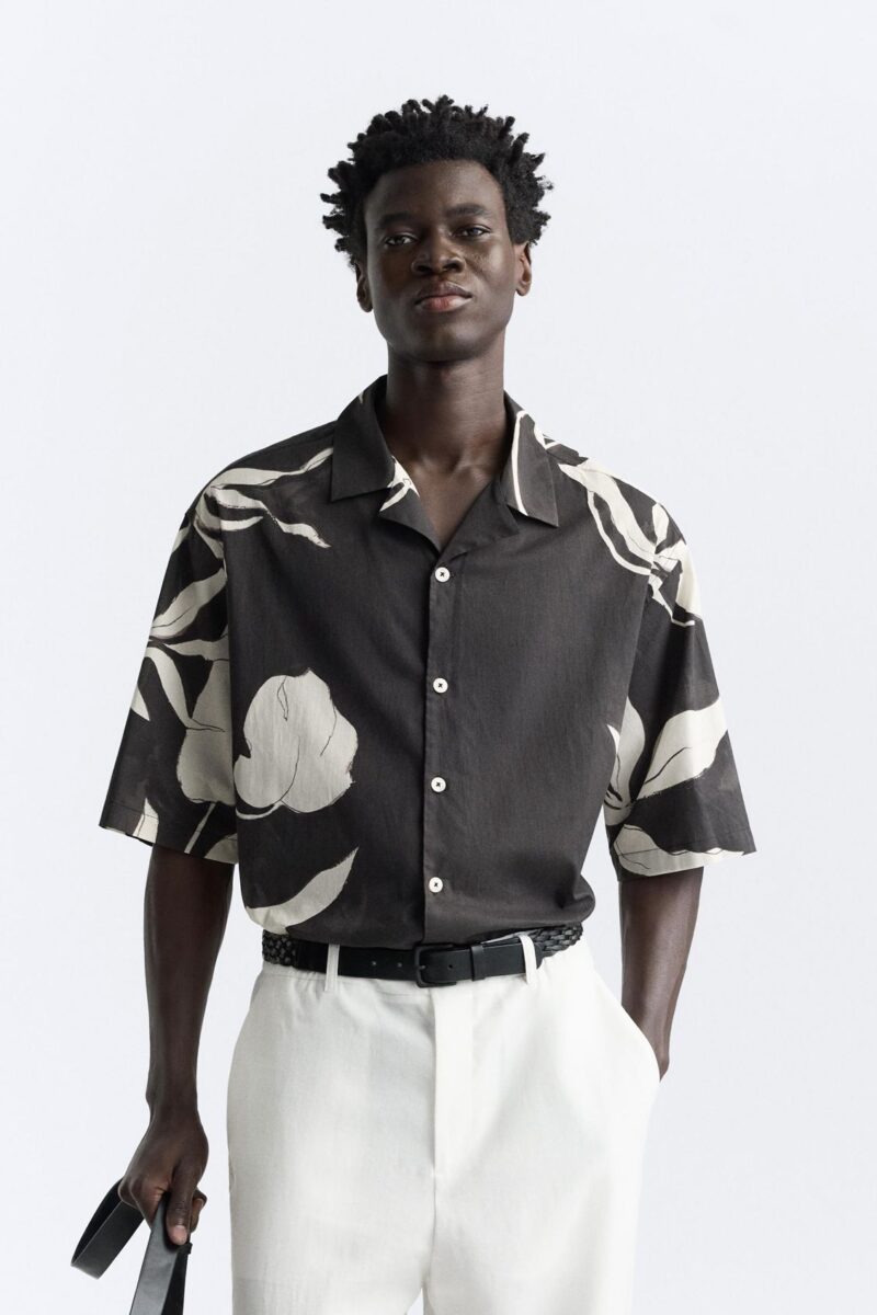 Donald Black Floral Relaxed Fit Shirt