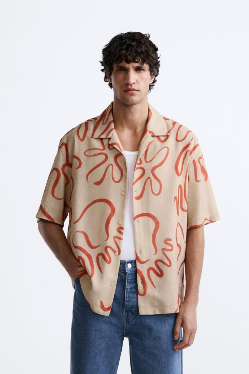 Berry Orange Abstract Print Relaxed Fit Shirt