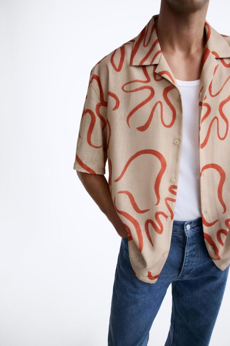 Berry Orange Abstract Print Relaxed Fit Shirt - Image 2