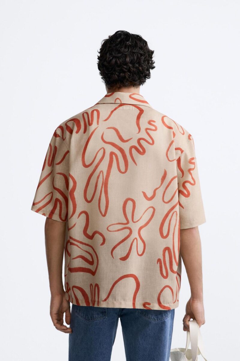 Berry Orange Abstract Print Relaxed Fit Shirt - Image 3
