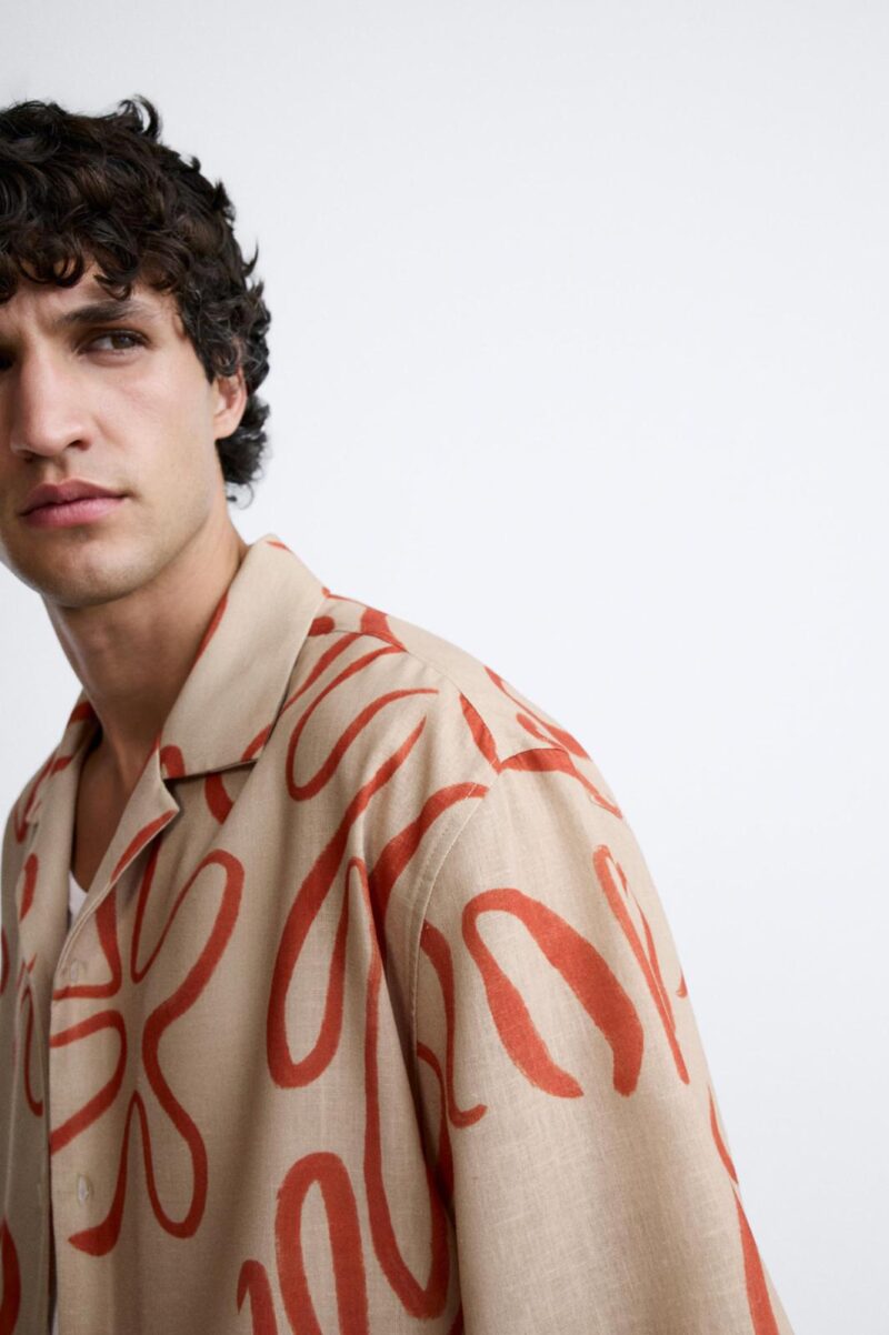 Berry Orange Abstract Print Relaxed Fit Shirt - Image 4