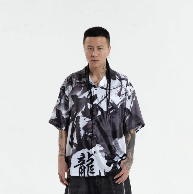 Zink Dragon Print Satin Shirt