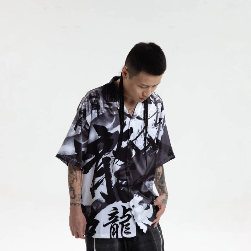 Zink Dragon Print Satin Shirt - Image 3