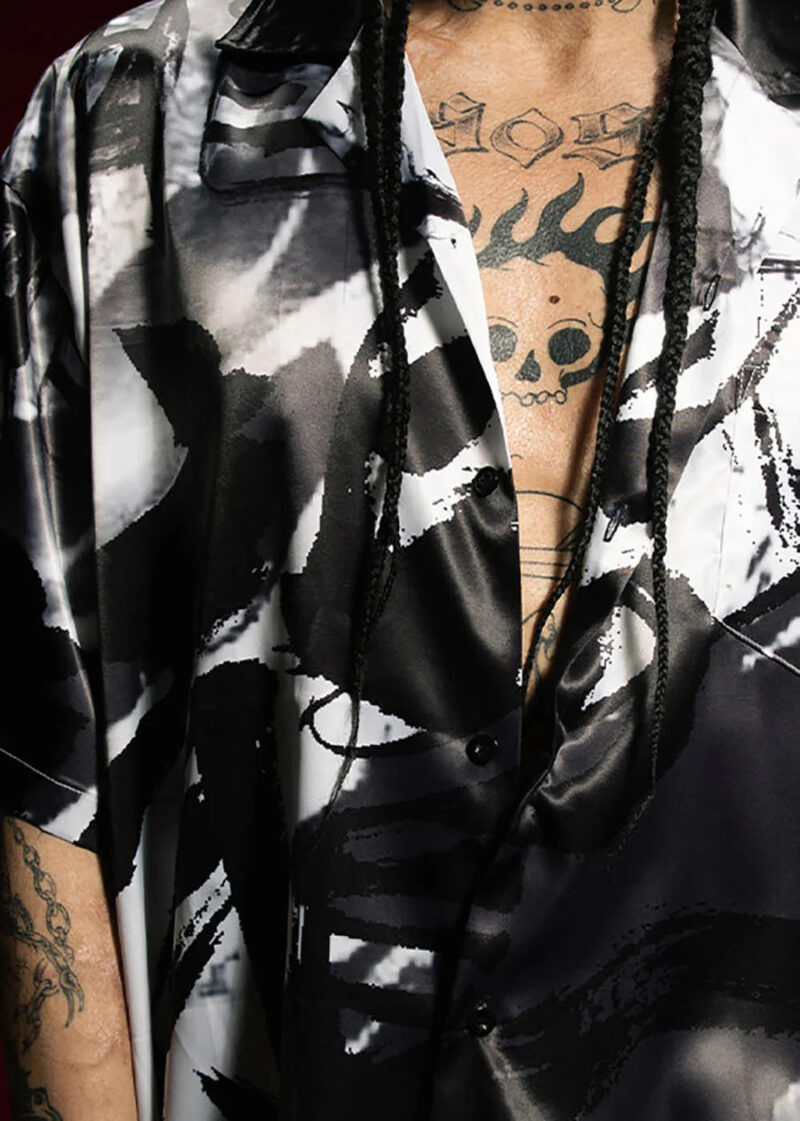Zink Dragon Print Satin Shirt - Image 6