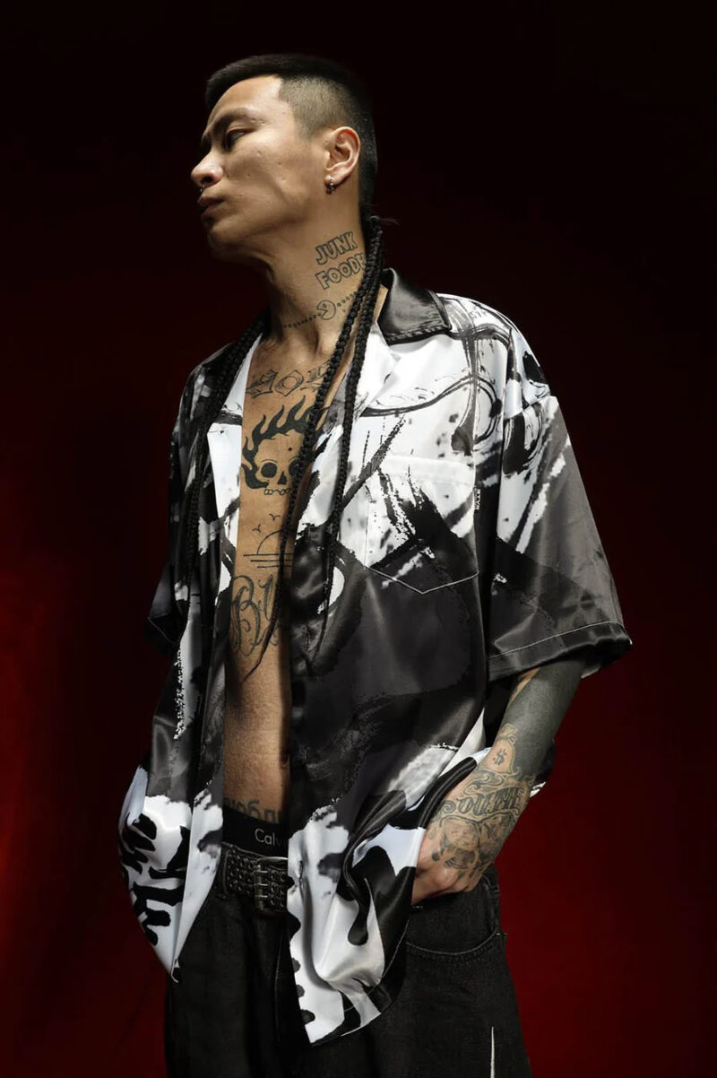 Zink Dragon Print Satin Shirt - Image 4