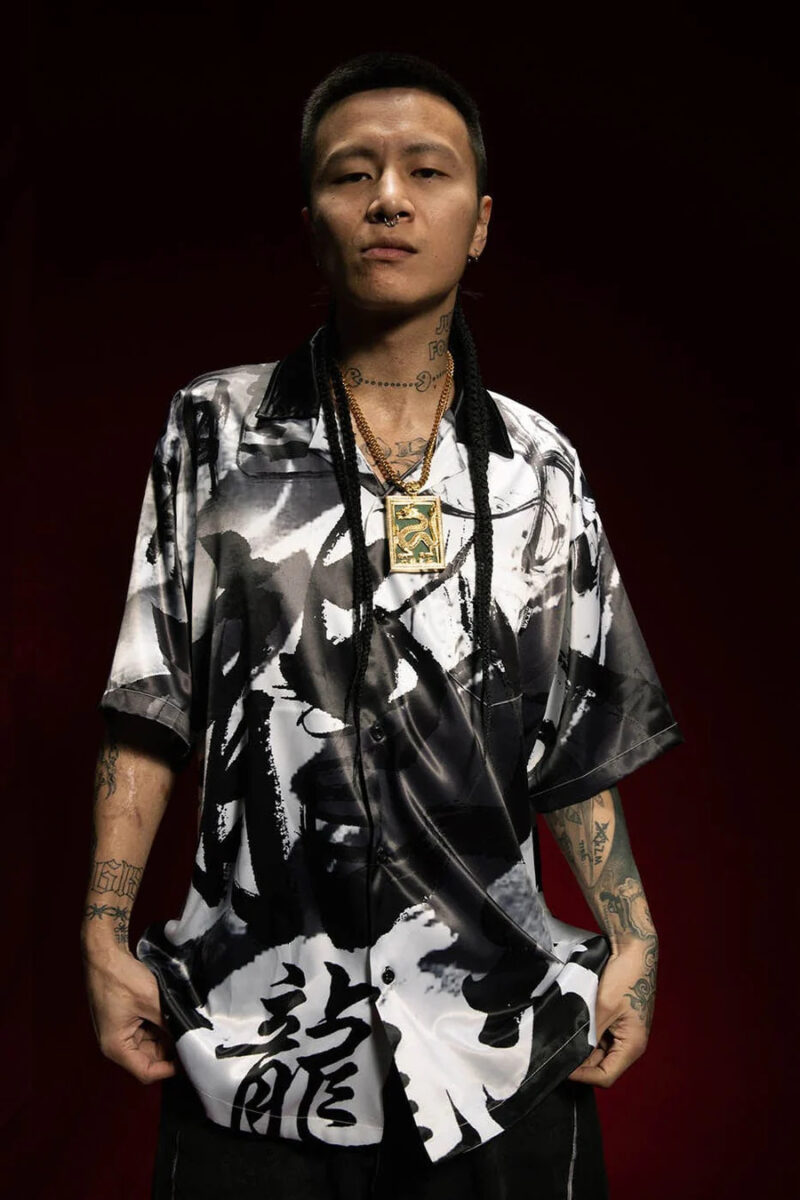 Zink Dragon Print Satin Shirt - Image 5