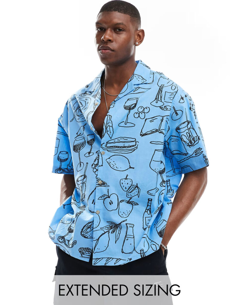 Berry Blue Date Night Print Oversized Shirt