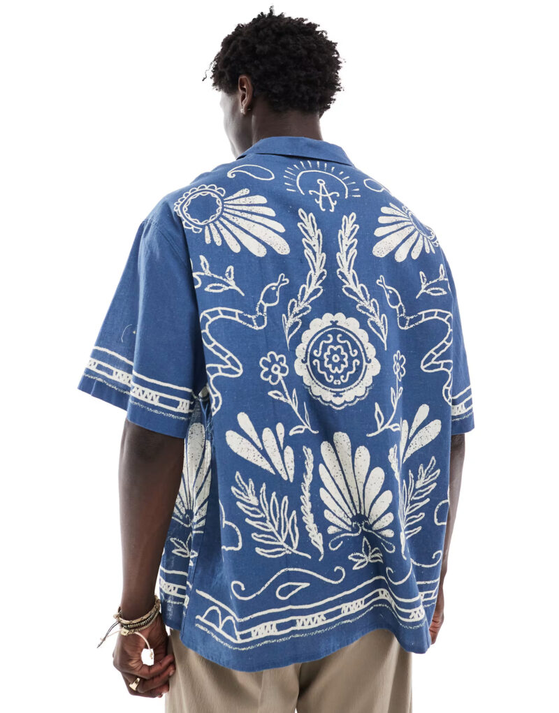 Lance Blue Floral Border Print Oversized Shirt - Image 2