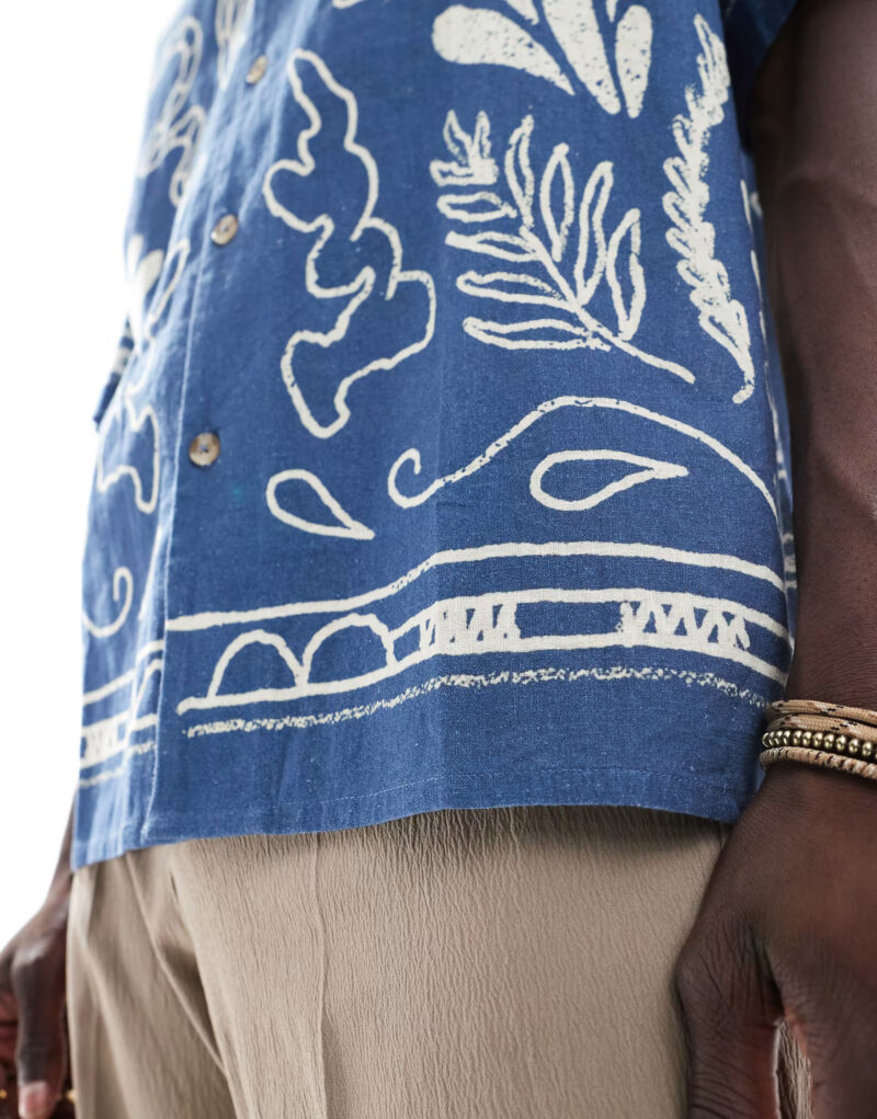 Lance Blue Floral Border Print Oversized Shirt - Image 3